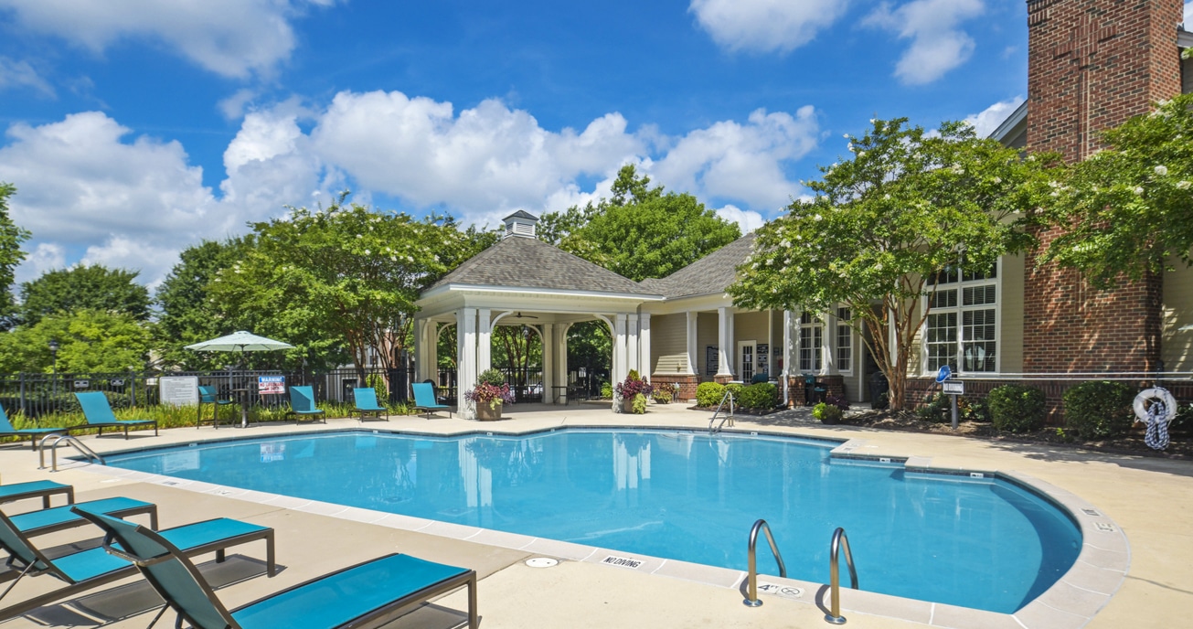 outdoor pools with gazebo, columns at wakefield in raleigh nc